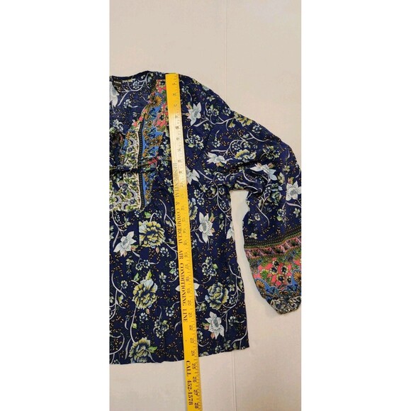 SHEIN Peasant Top Women's Large Blue Boho Floral Tie Neck Flowy Beachy - Picture 4 of 7